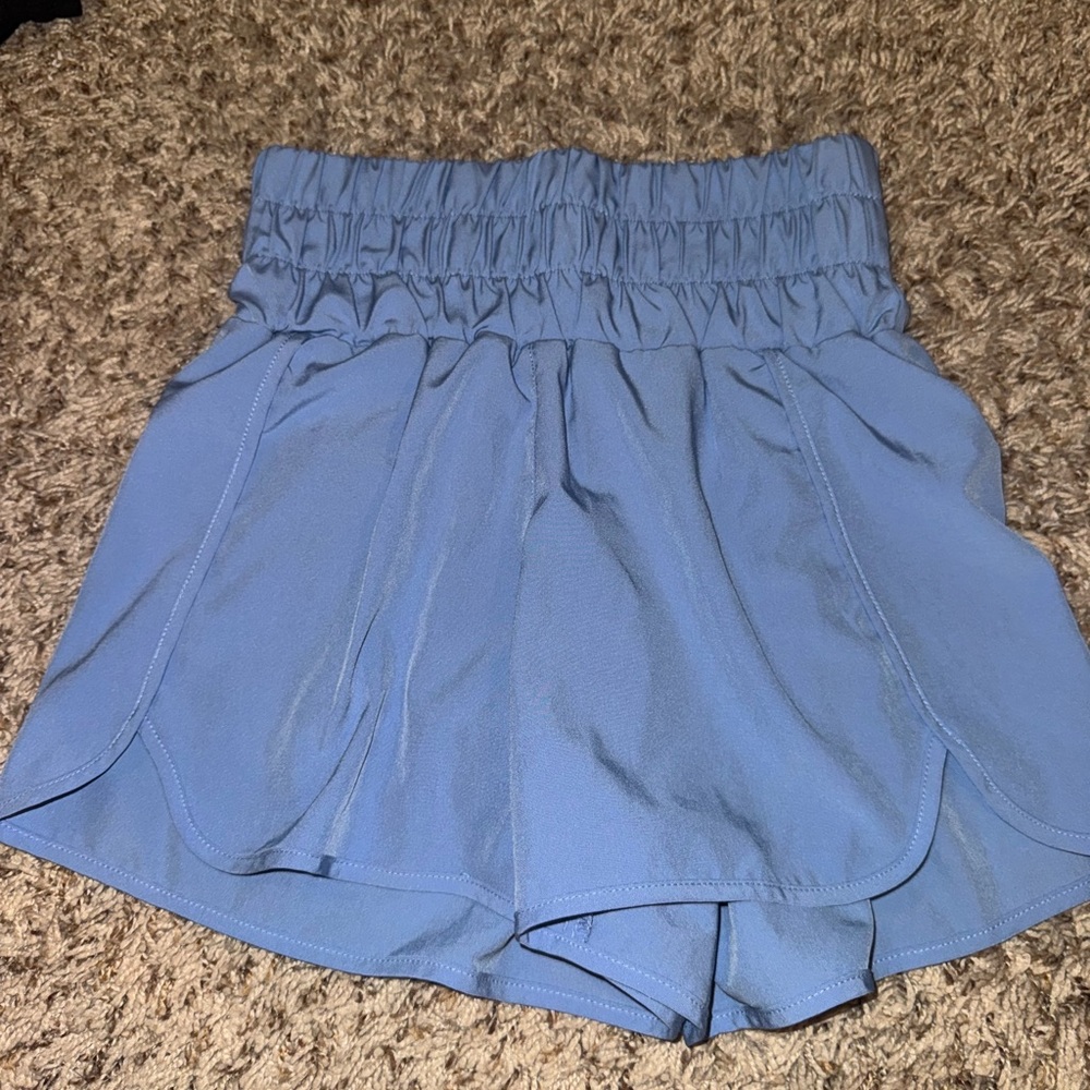 Elegant High Waist Blue Women's Shorts